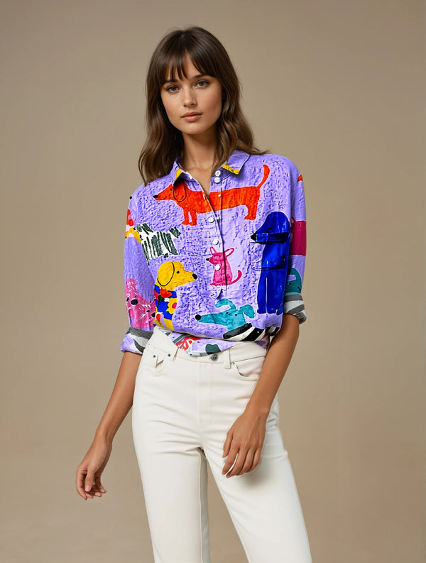 Sofia | Edles Damen-Shirt mit künstlerischem Hunde-Print