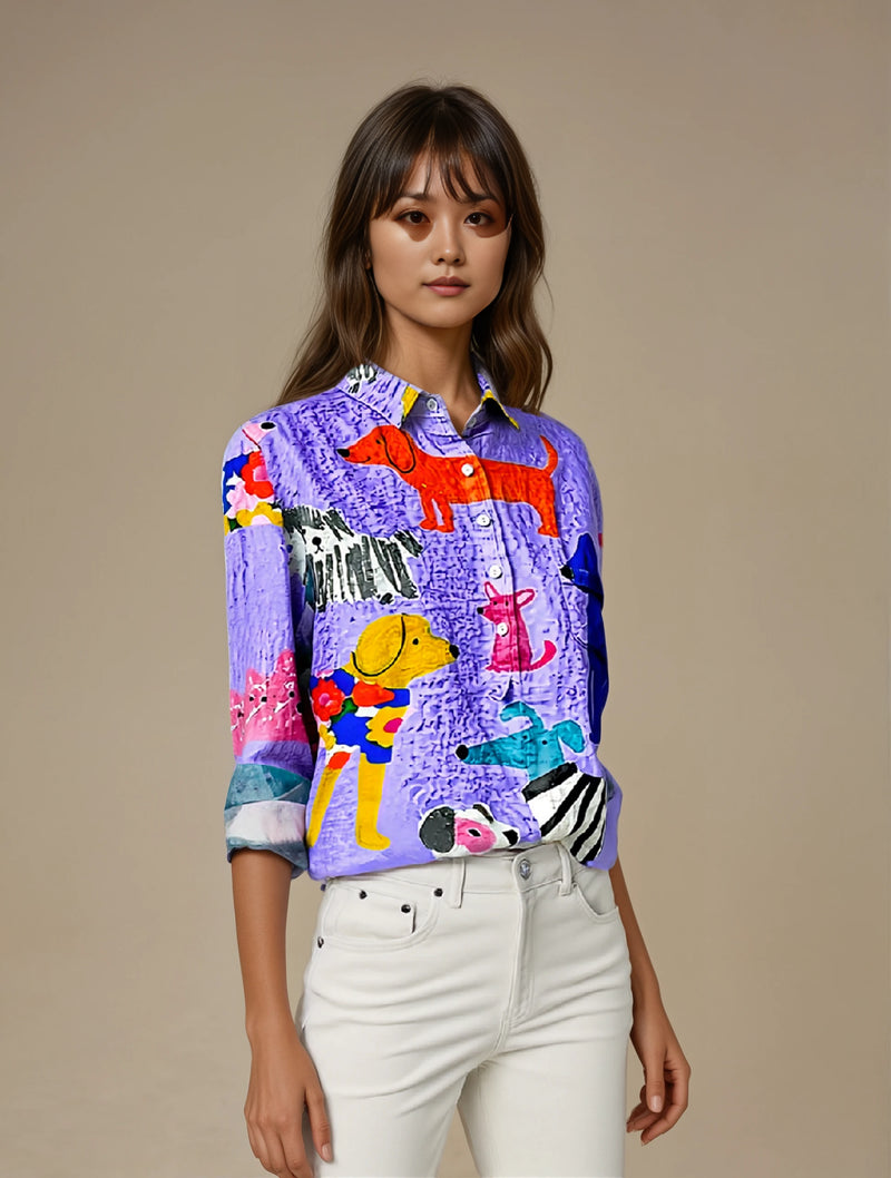 Sofia | Edles Damen-Shirt mit künstlerischem Hunde-Print