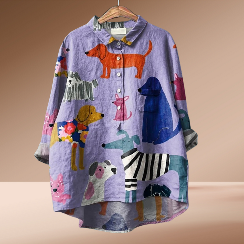 Sofia | Edles Damen-Shirt mit künstlerischem Hunde-Print